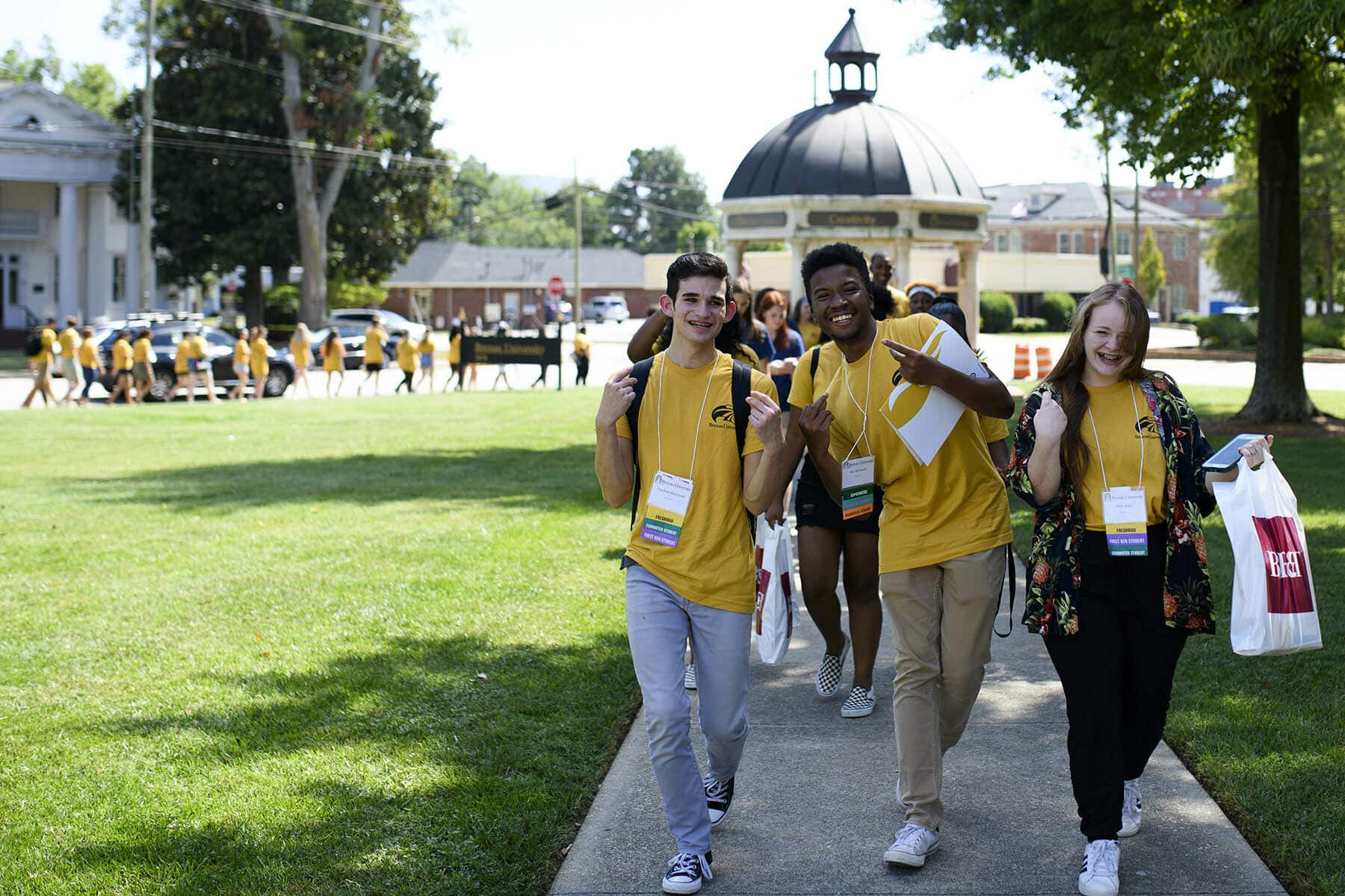 New students walking campus