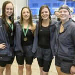 Brenau's Haley Bartoletta a freshman from Jefferson, Ga. Brenau's Nikoletta Alvanou a sophomore from Thessaloniki, Greece Brenau's Meghan Mistric a sophomore from Mandeville, La. and Brenau's Emma Jaczko a senior from Peachtree City, Ga. during the Appalachian Athletic Conference Swimming & Diving Championship Meet on Friday, Feb. 9, 2019 in Kingsport, Tenn. (AJ Reynolds/Brenau University)