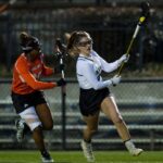 Brenau's Bonnie Lauman, a freshman from Waxhaw, N.C., drives with the ball during the first Brenau lacrosse match against Georgetown College on Friday, Feb. 9, 2018 in Gainesville, Ga. (AJ Reynolds/Brenau University)