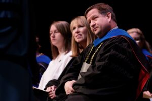 James Eck listens during the Brenau University Honors Convocation on Thursday, April 12, 2018. 