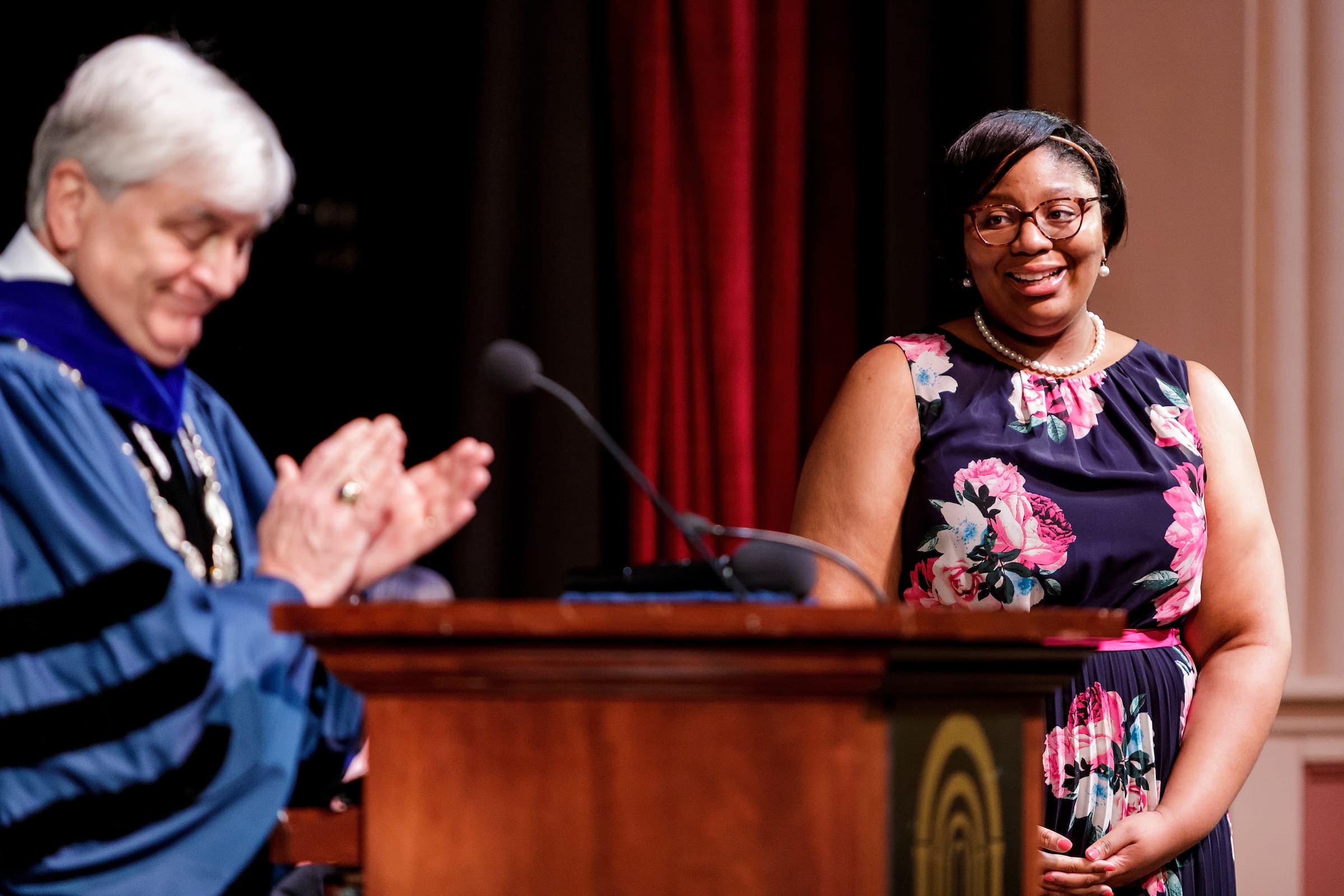 Cierra Franklin receives the Algernon Sydney Sullivan Scholarship during the Brenau University Honors Convocation on Thursday