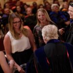 Lauren Sanders, Savannah Blalock and Mason Garland receive the Martha Hatcher Academic Achievement award during the Brenau University Honors Convocation on Thursday, April 12, 2018. (AJ Reynolds/Brenau University)