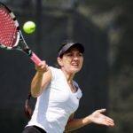 Maya Mammetgulyyeva, a senior from Ashgabat, Turkmenistan, hits a return during the semifinal round of the Appalachian Athletic Conference women's tennis championships on Saturday, April 21, 2018, in Chattanooga Tenn. Brenau defeated Reinhardt 5-0. (AJ Reynolds/Brenau University)