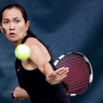 Maya Mammetgulyyeva, a senior from Ashgabat, Turkmenistan, hits a return during the final round of the Appalachian Athletic Conference women's tennis championships on Sunday, April 22, 2018, in Chattanooga Tenn. Brenau defeated SCAD Atlanta 5-0 to win the AAC Championship. (AJ Reynolds/Brenau University)