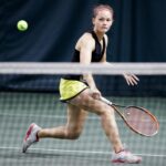 Patricia Recalde Pacua, a senior from Asuncion, Paraguay, hits a return during the final round of the Appalachian Athletic Conference women's tennis championships on Sunday, April 22, 2018, in Chattanooga Tenn. Brenau defeated SCAD Atlanta 5-0 to win the AAC Championship. (AJ Reynolds/Brenau University)