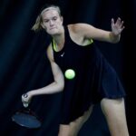Rebecca Pijls, a junior from Beek, The Netherlands, hits a return during the final round of the Appalachian Athletic Conference women's tennis championships on Sunday, April 22, 2018, in Chattanooga Tenn. Brenau defeated SCAD Atlanta 5-0 to win the AAC Championship. (AJ Reynolds/Brenau University)