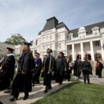 The faculty leads the processional to start the Women's College Commencement at Brenau University Friday May 4, 2018 in Gainesville, Ga. (Jason Getz for Brenau University)