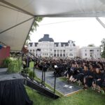 Brenau University President Ed Schrader addresses the students during the graduate and undergraduate commencement Saturday May 5, 2018 in Gainesville, Ga. (Jason Getz for Brenau University)