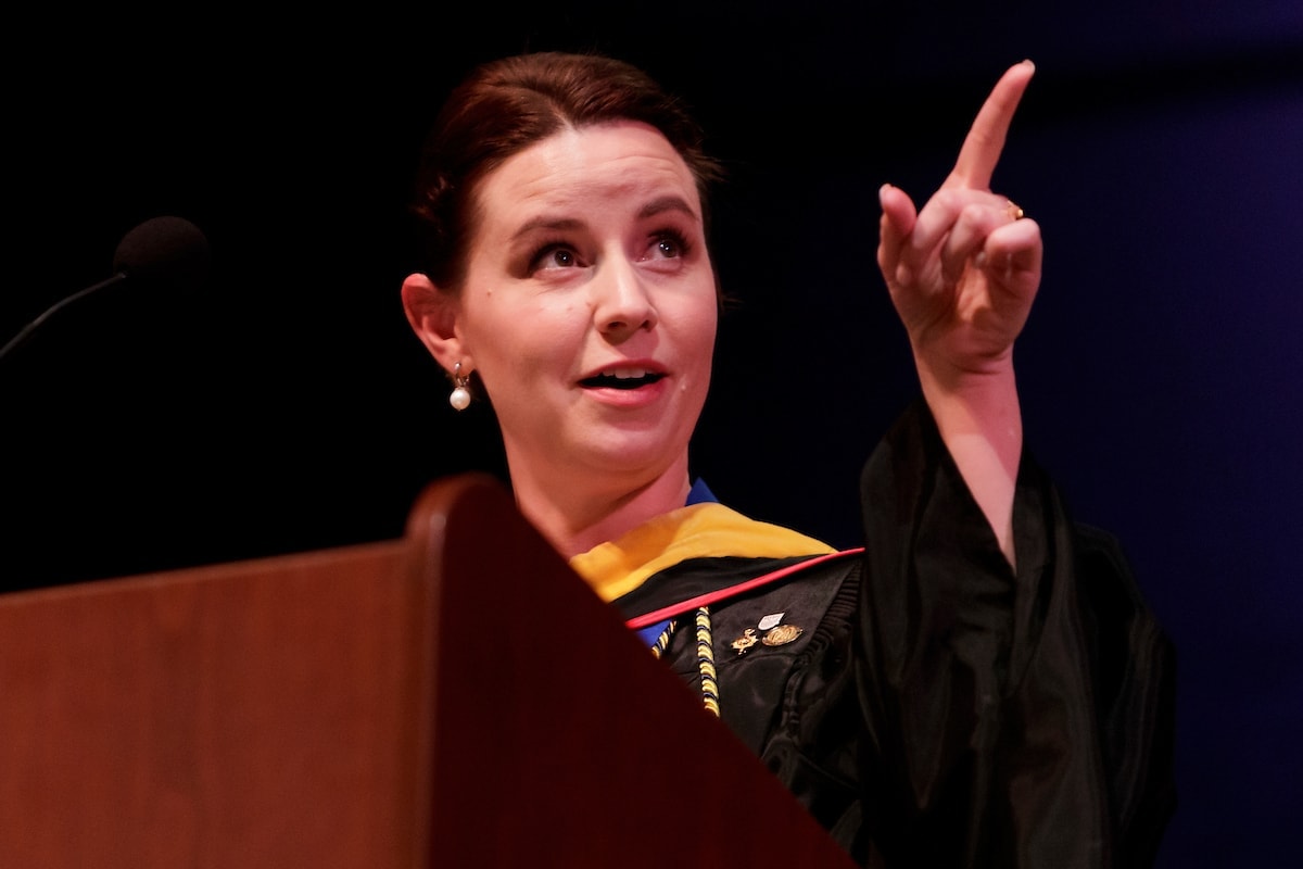 Professor Jessi Shrout speaks during the annual fall convocation.