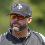 Brenau head coach Devon Thomas talks to his team before Brenau and the University of Georgia softball teams play an exhibition doubleheader at Pacolet Milliken Field at the Ernest Ledford Grindle Athletics Park on Saturday, Sept. 22, 2018. (AJ Reynolds/Brenau University)