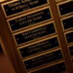 The names of the inductees on the hall of fame plaque.