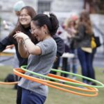 Students participating in outside activities.