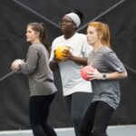 Student-athletes play dodgeball during National Fitness Day.
