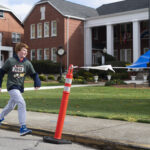 A runner heads to the finish line