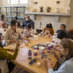 Panamanian students together in pottery studio