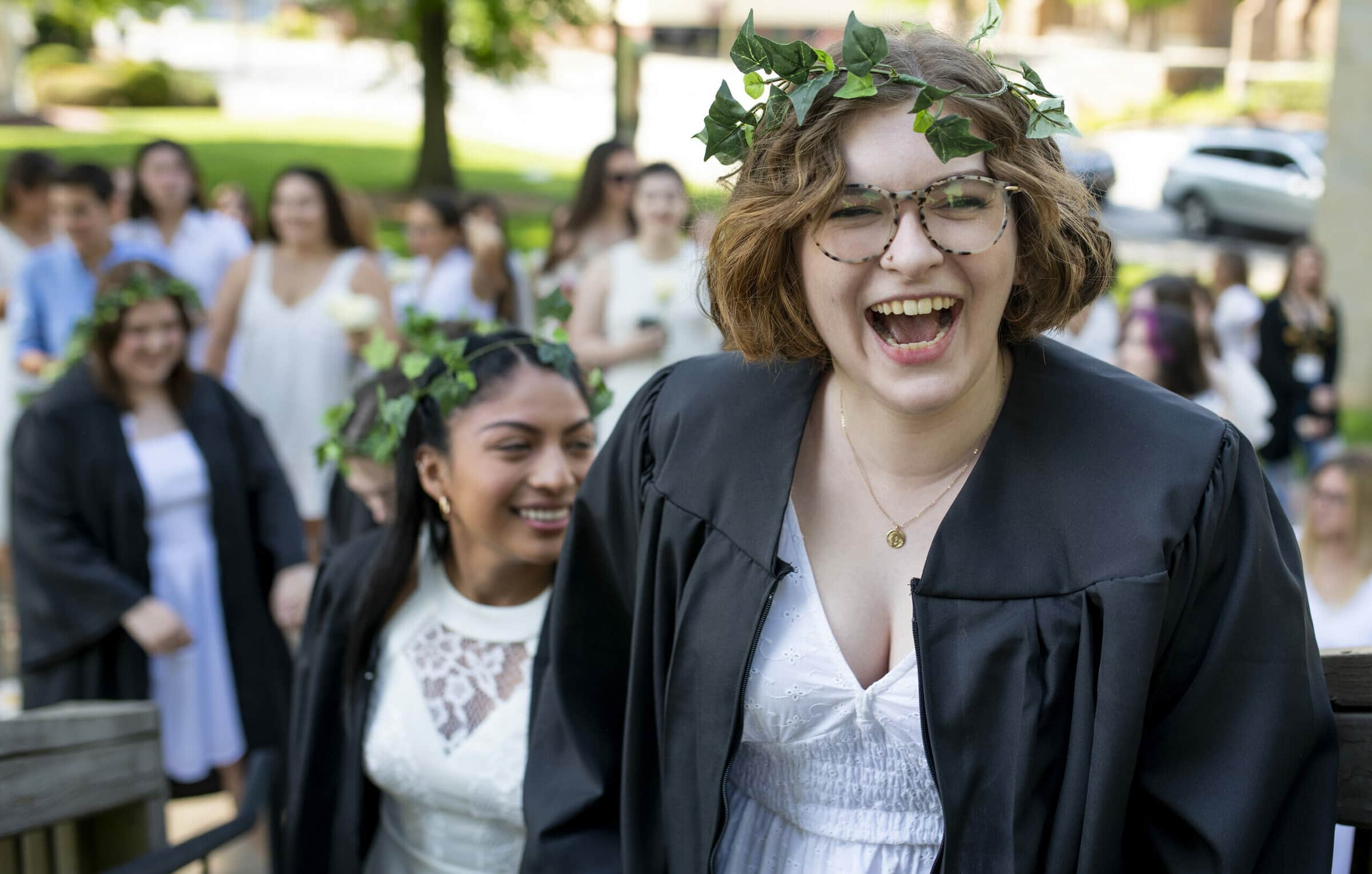 students smiling during class day ceremony