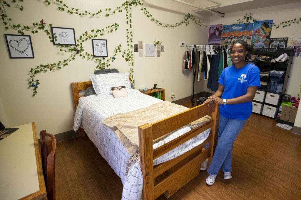 A student in her residence hall