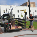 sculpture being delivered on trailer