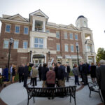 A crowd gathers at the Downtown Campus