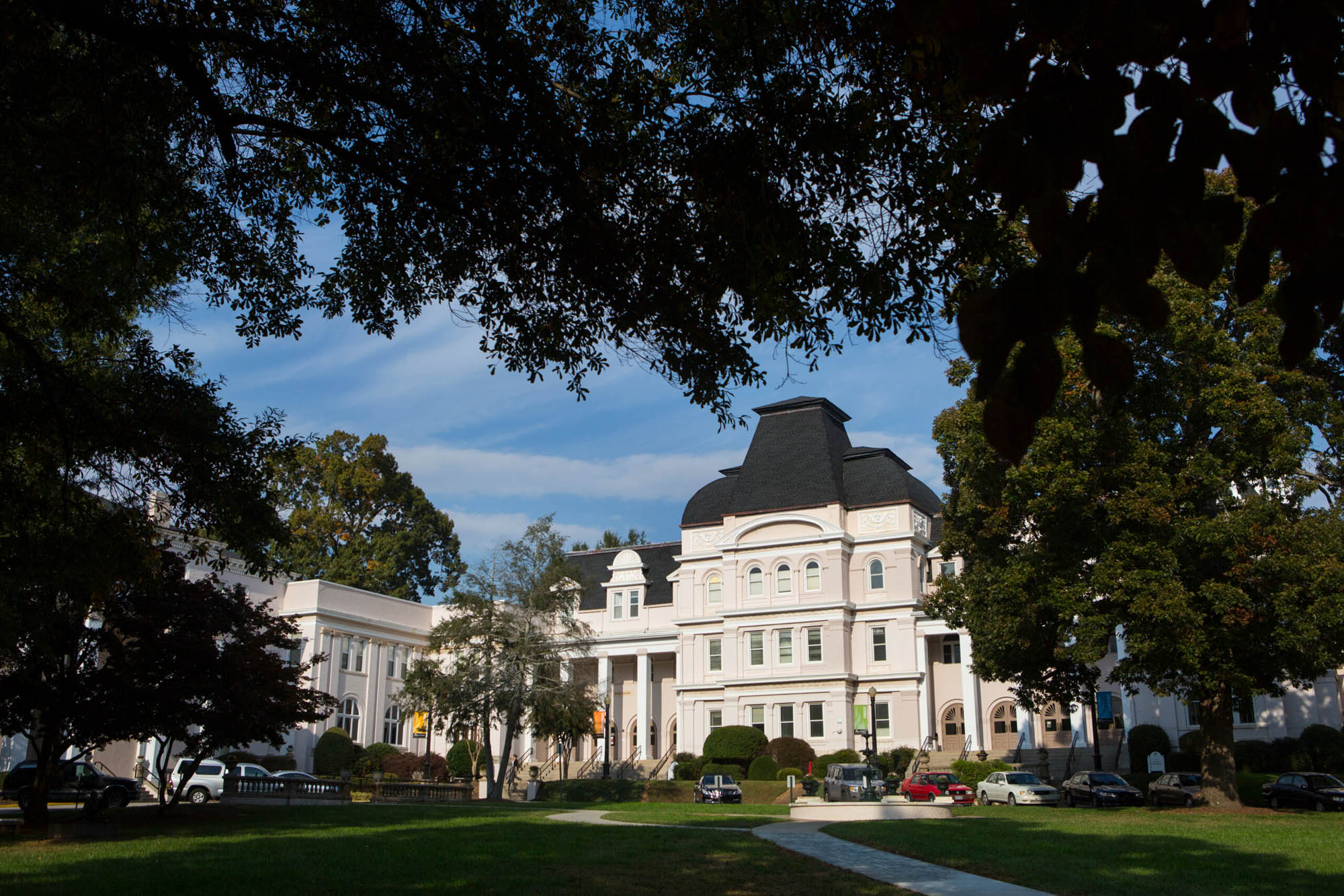 Pearce Auditorium seen from the front lawn