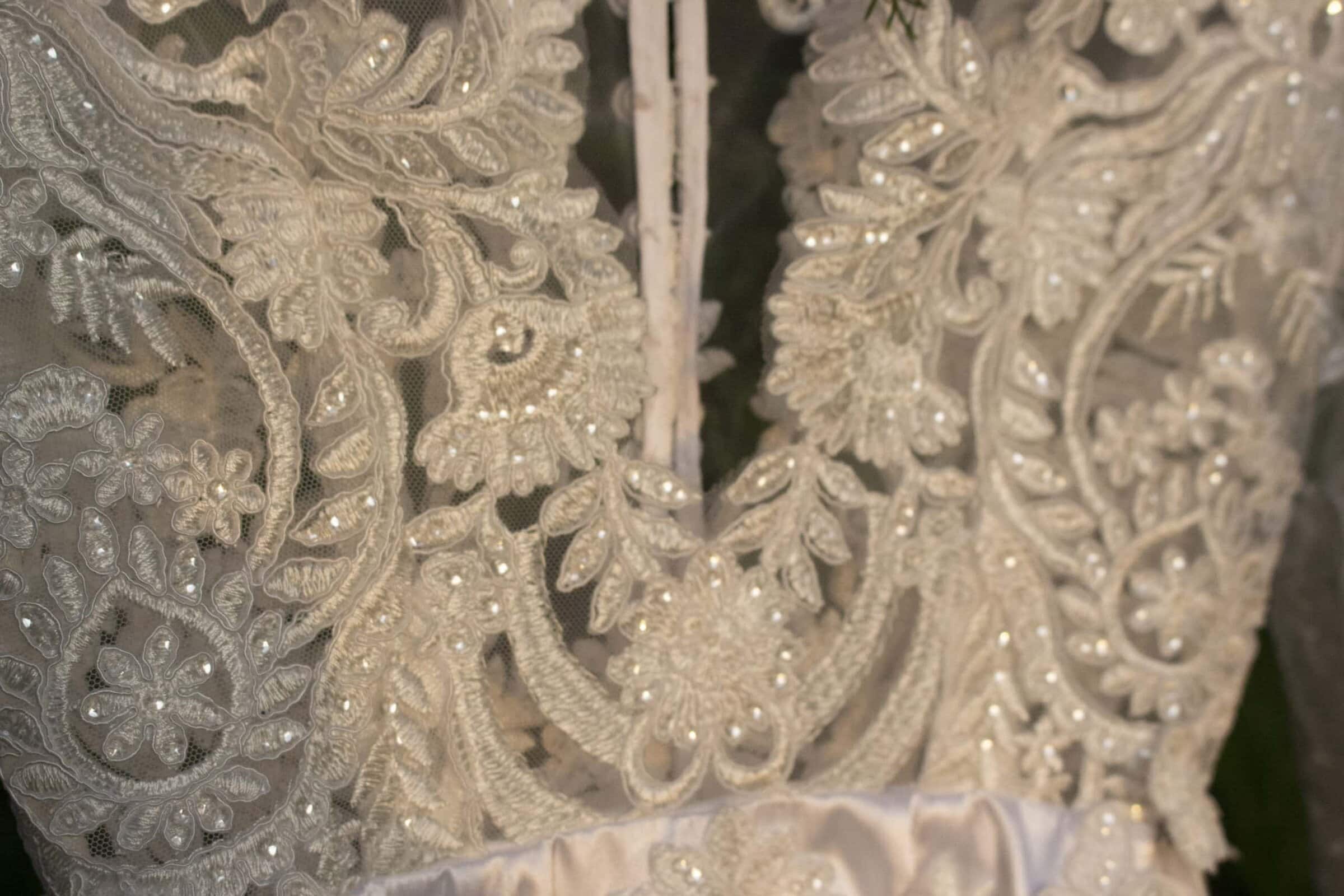 Detail of wedding gown from Kendy Manzano's final collection