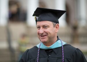 Randal Robison, MAT, smiles prior to the 2018 Spring Commencement Ceremony on Saturday, May 5, on Brenau University's historic Gainesville campus.