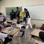 Imani Tornes, Keren Kapwadi, Annabeth Vandiver and Sarah Nolan teach a lesson in Panama
