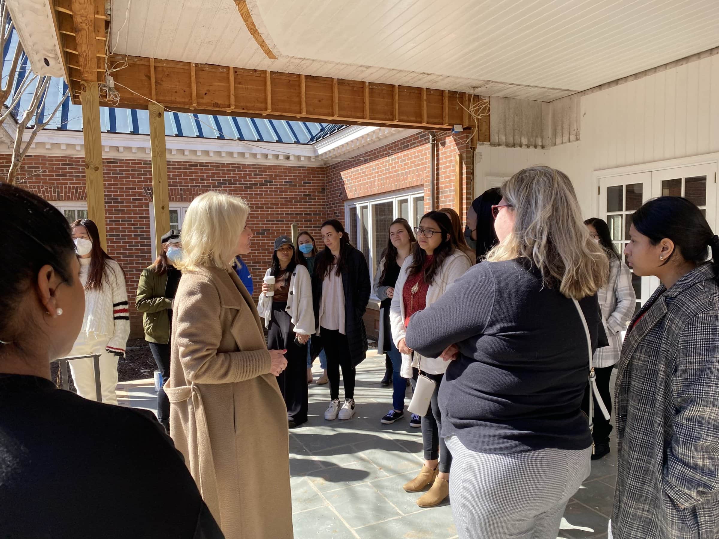 Students visiting house on Lake Lanier