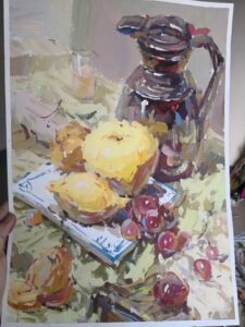 impressionistic paiting of flowers and tea pot
