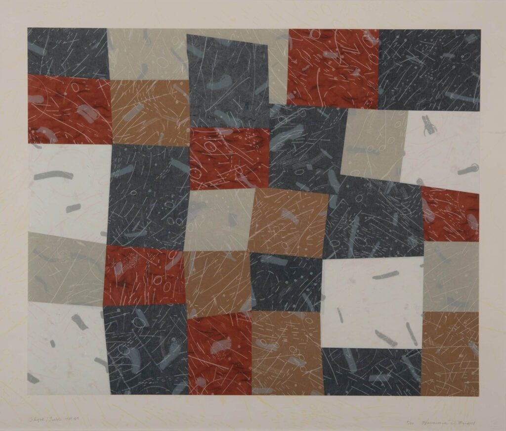 Howardena Pindell, "Flight/Fields", 1988, etching and aquatint on paper, gift of Robert and Shirley Bowden