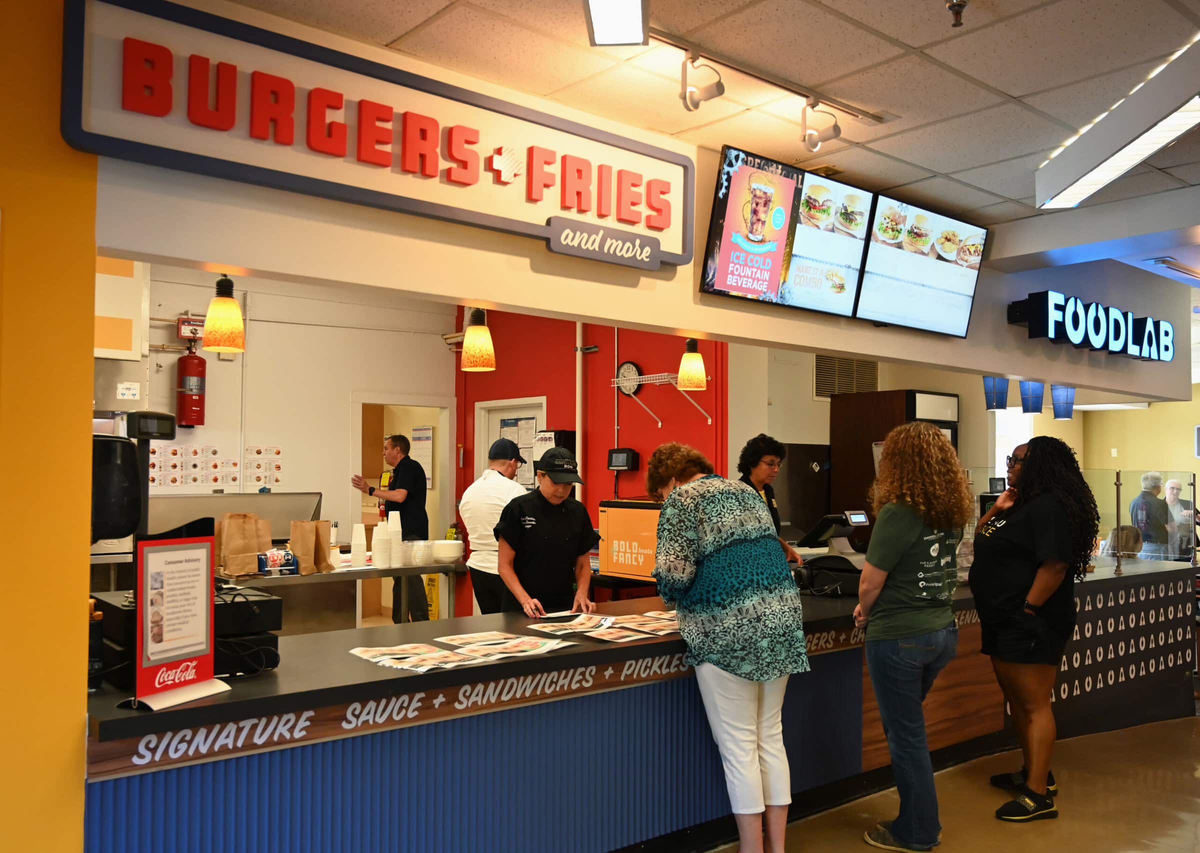 Burgers plus fries and Foodlab in the Tea Room