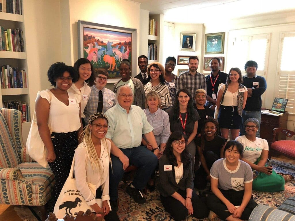 In this group photo the Summer 2018 Mellon Curatorial Fellows a shown in on of the collections they visited.