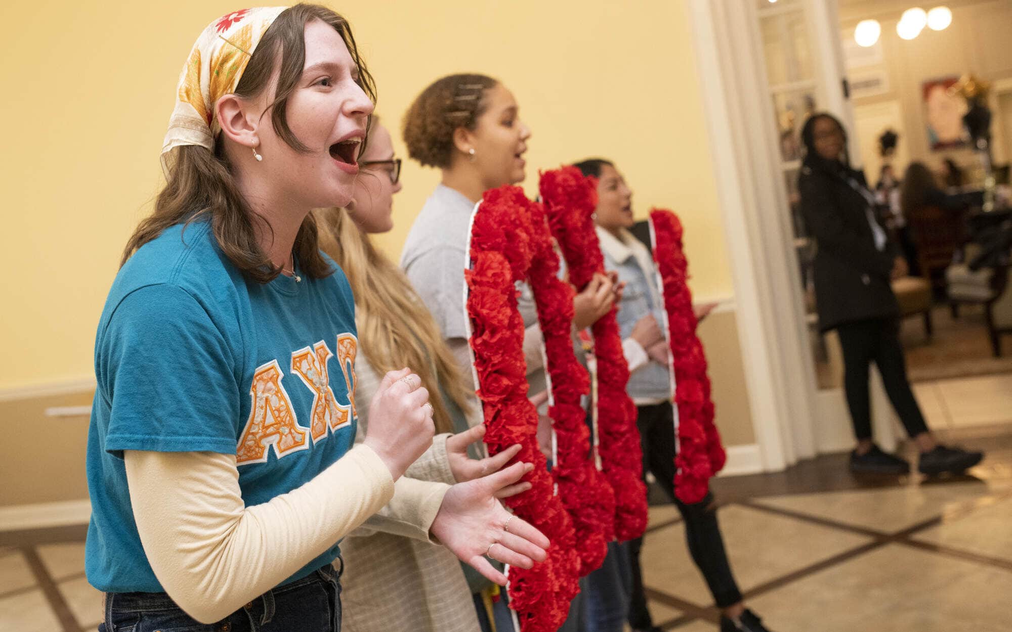 Sarah Nolan cheers at Winter Weekend