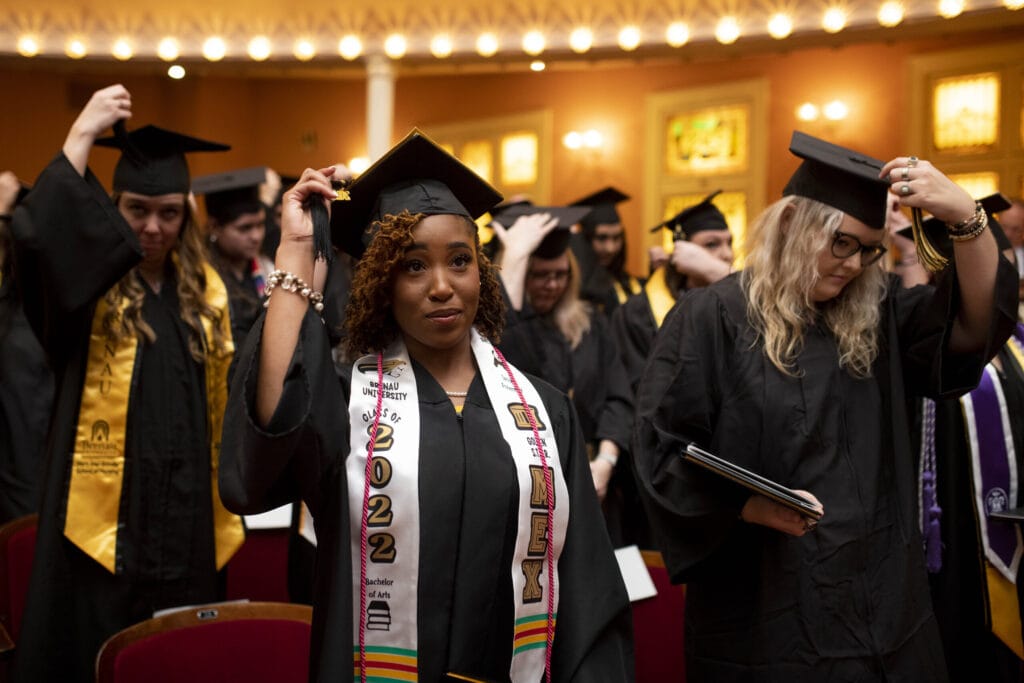Undergraduate students turn their tassels at winter commencement.
