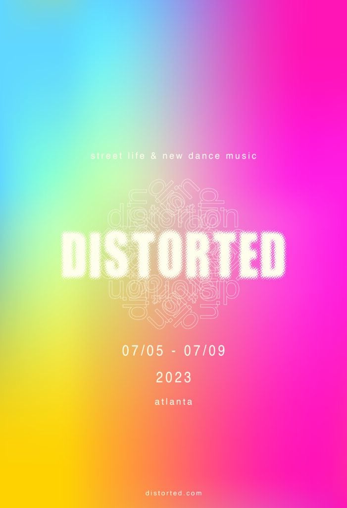 rainbow-colored poster with the word "Distorted" in center