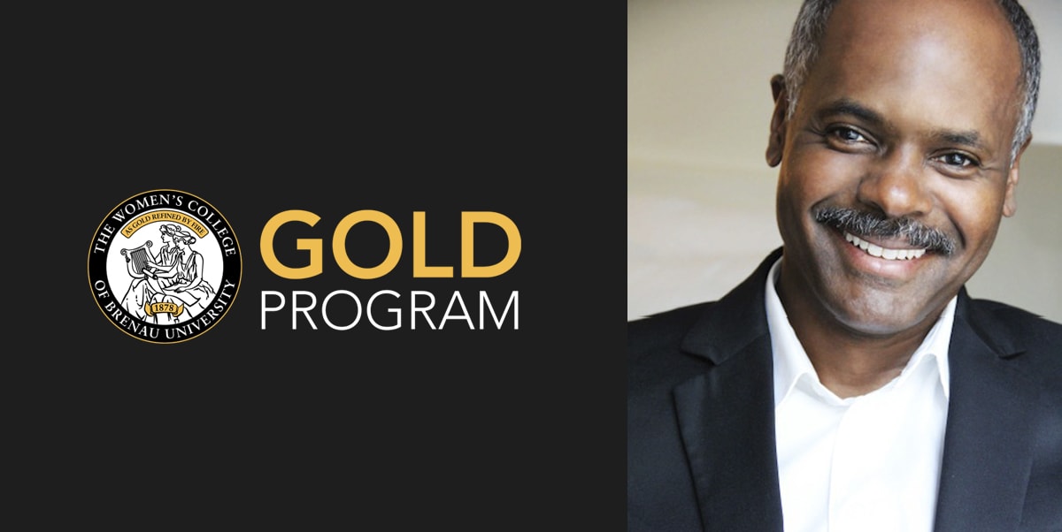 Brenau Women's College Seal and GOLD Program logo with Jeffrey Blount portrait.