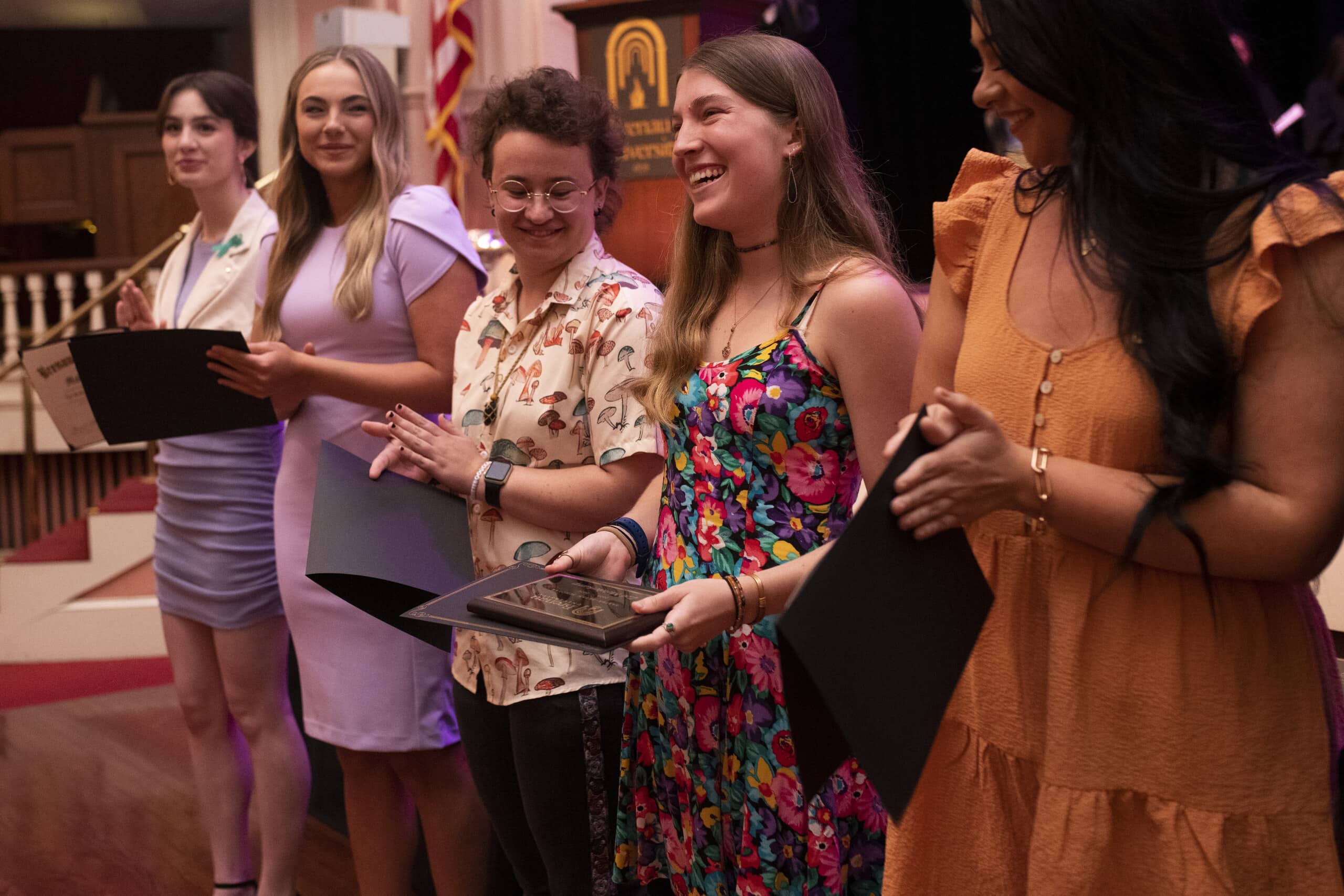 Zoë Metelerkamp receives the Baxter Bryan Scholarship surrounded by her peers