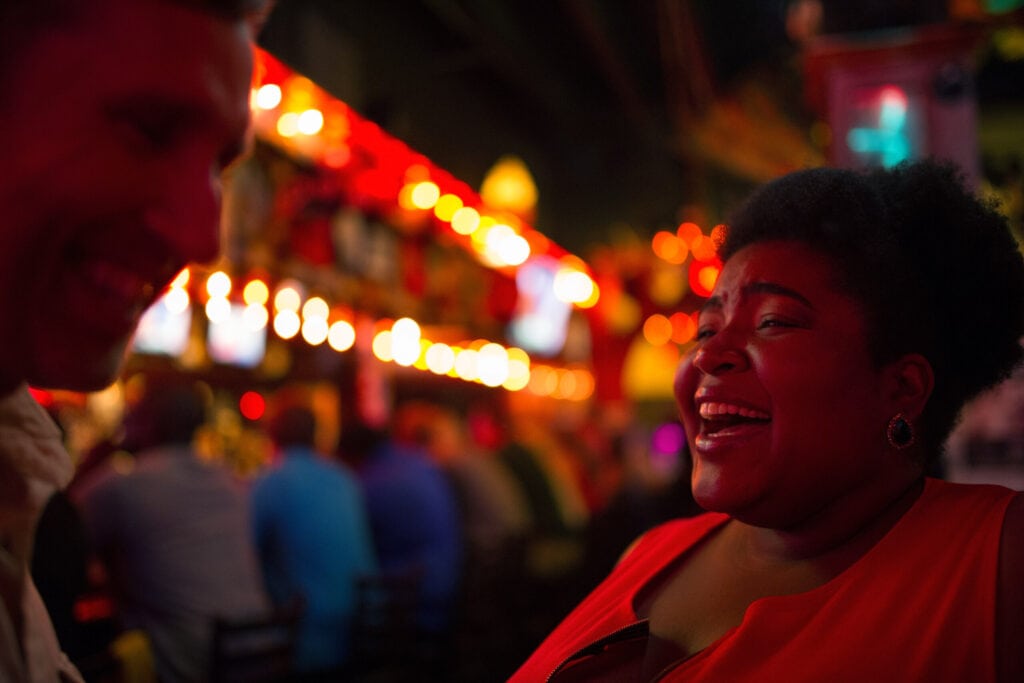 Dulce Sloan laughing after a comedy show in Atlanta