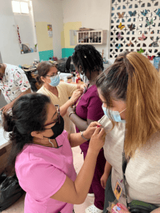 Students engage in needle crafts as part of a therapeutic lesson