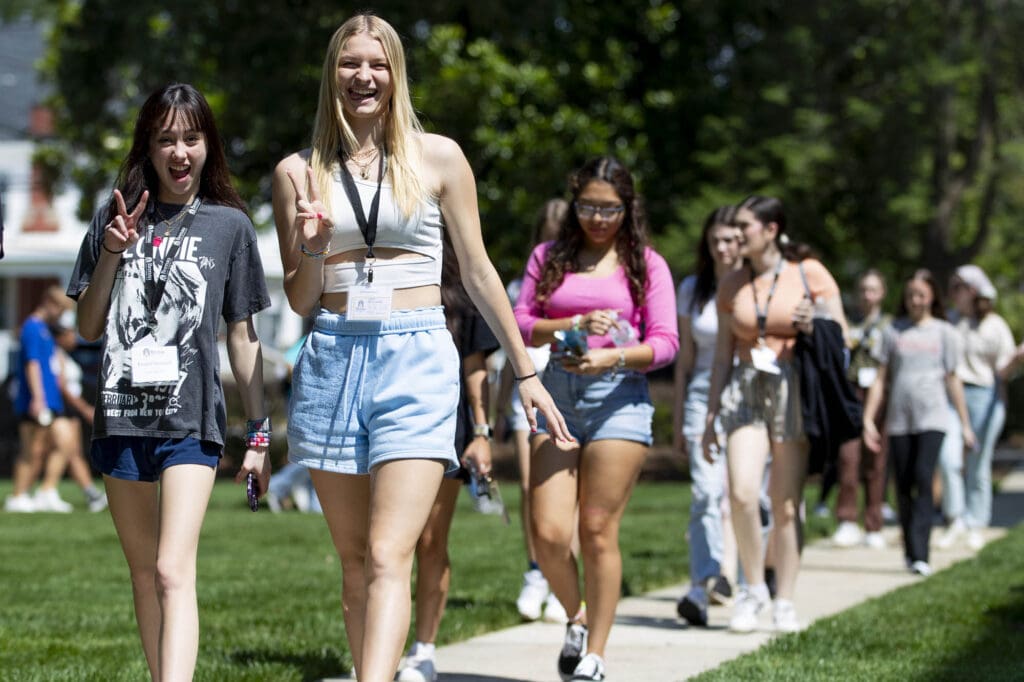 New Students walking around campus