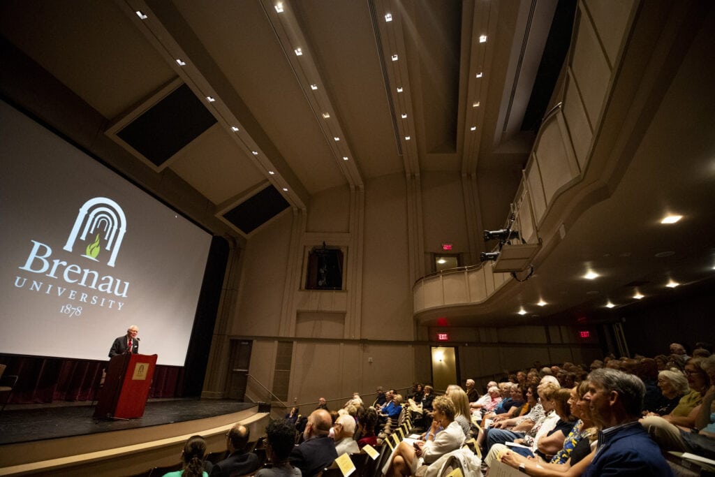 Audience in Hosch Theatre listens to former Gov. Nathan Deal