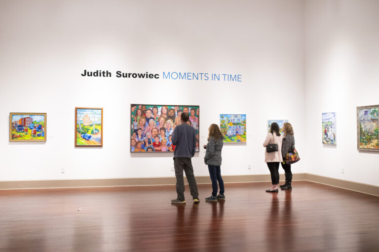 People looking at art in the Judith Suroweic exhibit in Castelli Gallery.