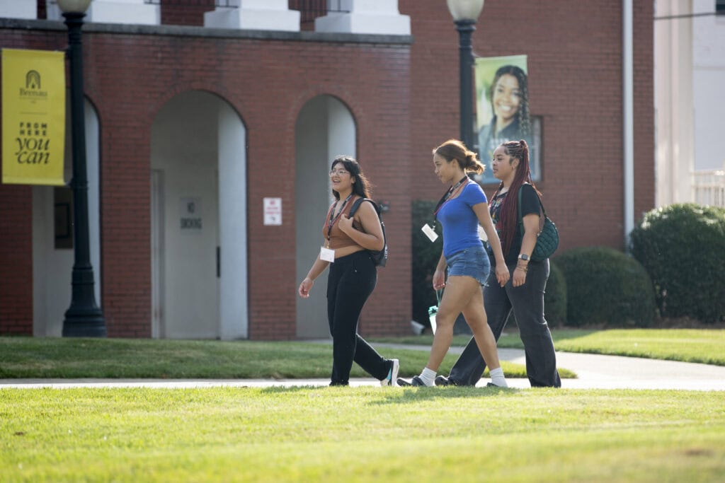 Students walk in front of the Science Building