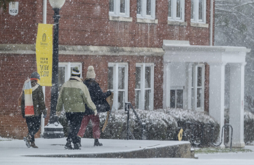 students walking on campus