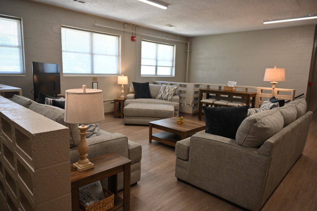 An angled view of the newly refreshed West Hall lounge