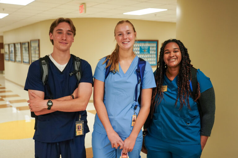 health sciences students wearing scrubs