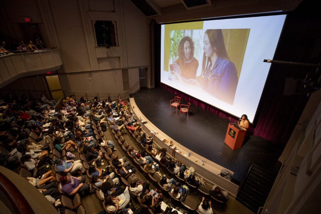Hosch Theatre fullhouse during Purnell's speech