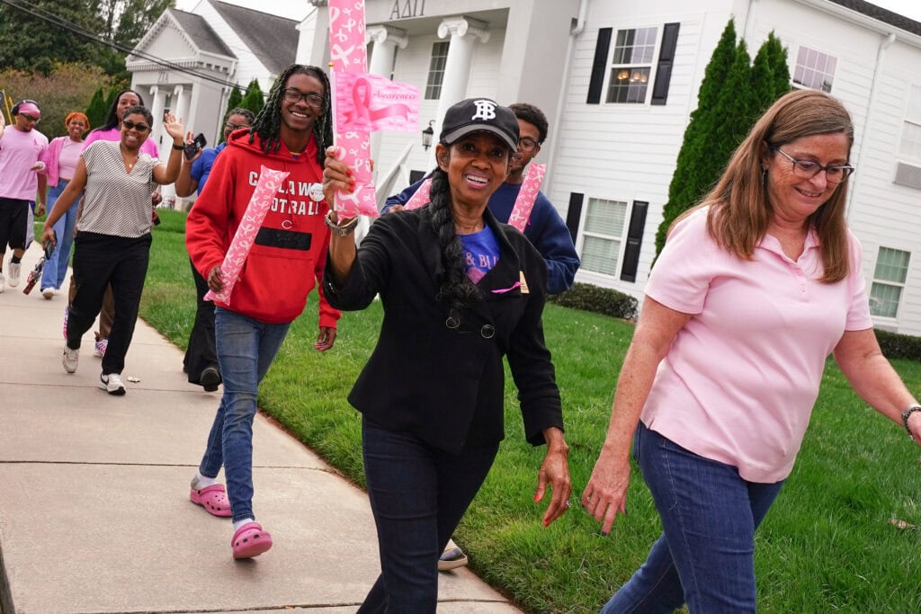 faculty and staff at the pink out walk