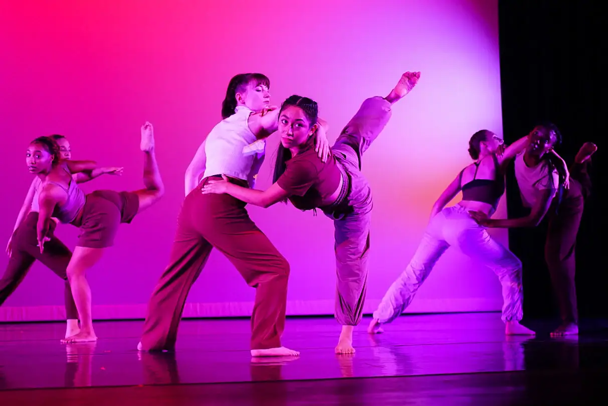 Dancer troupe performing on stage at Brenau University in Georgia.