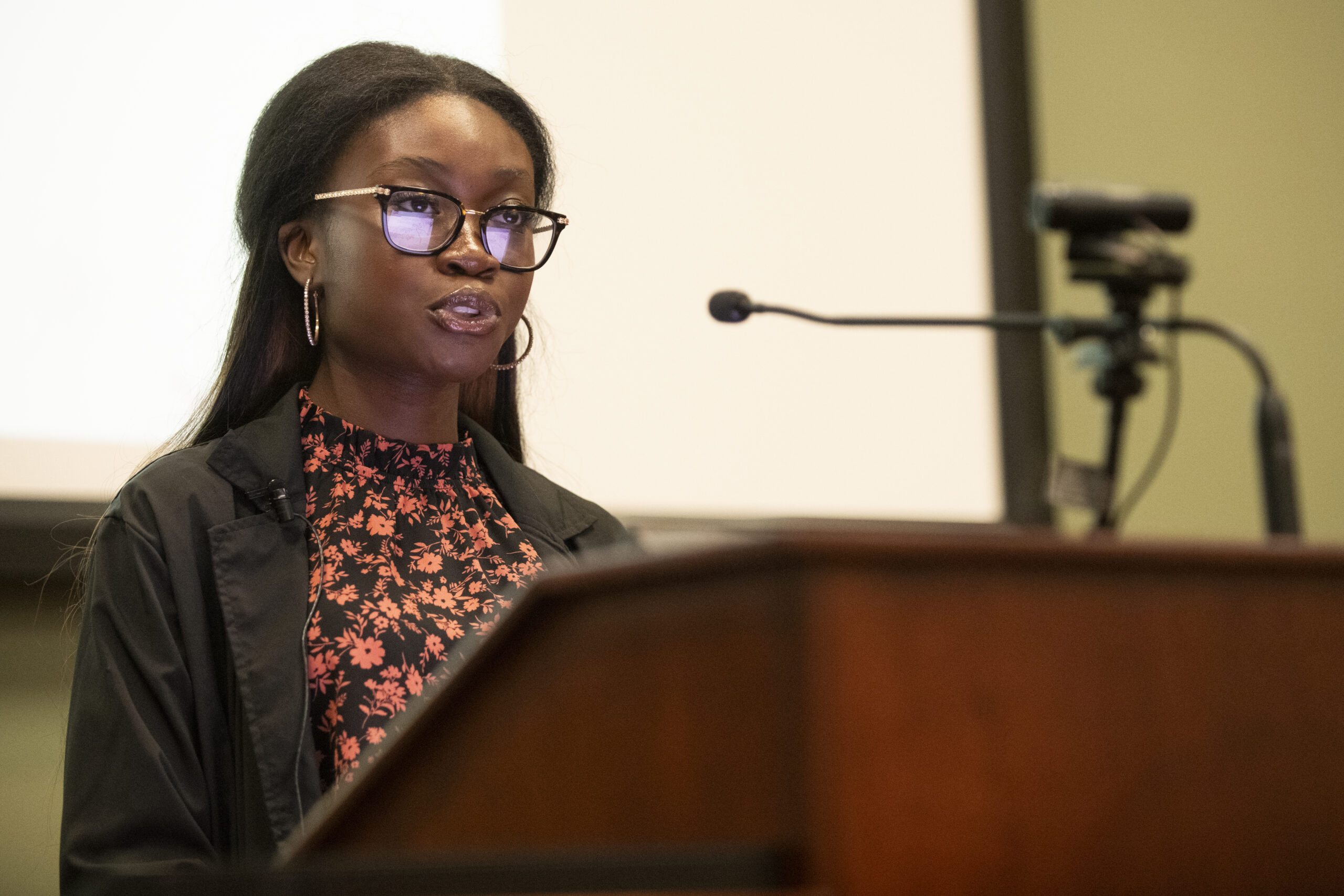 speech competitor at microphone